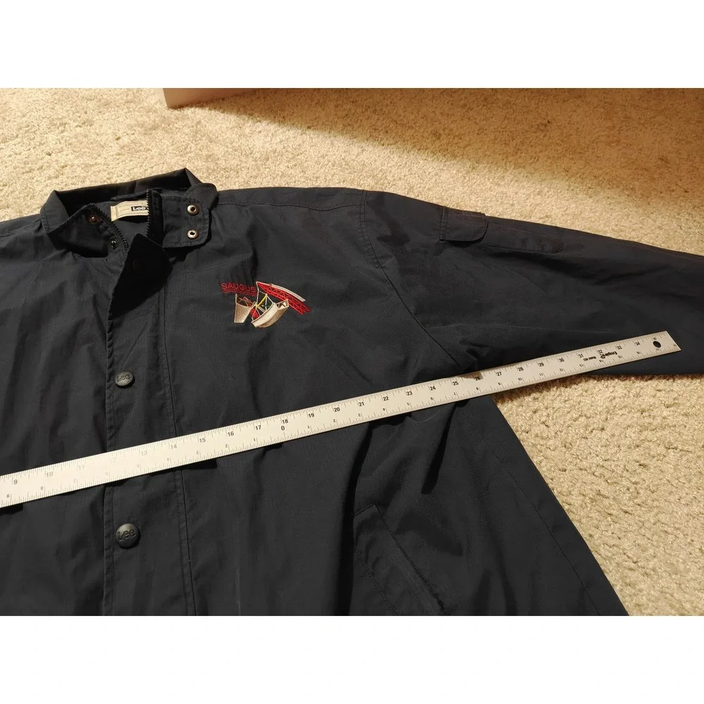Lee Authentic Apparel Mens 2XL Navy Blue Ripstop Windbreaker Jacket Saugus Logo